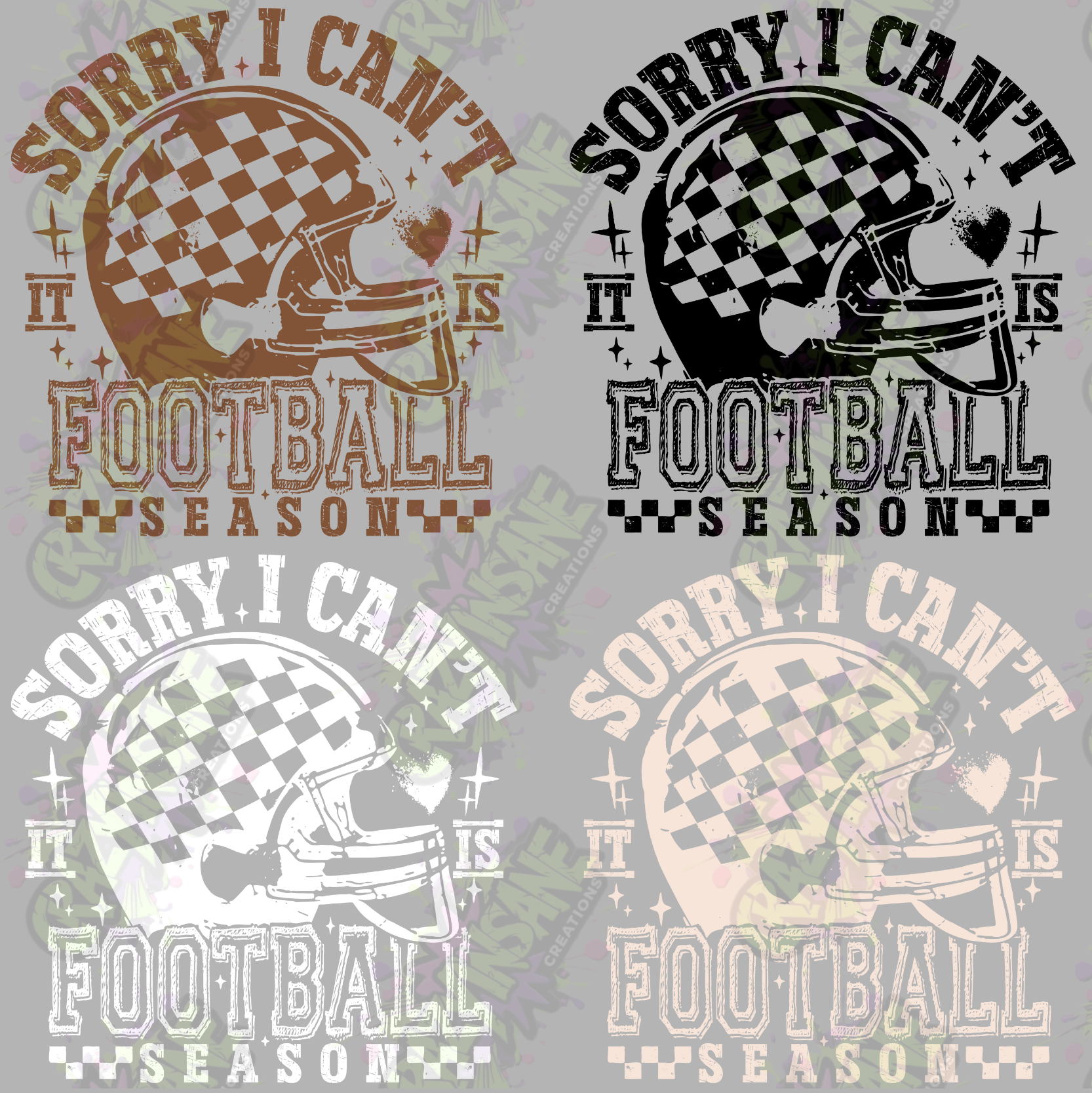 "Sorry I can't it is football season" text with checkered helmets