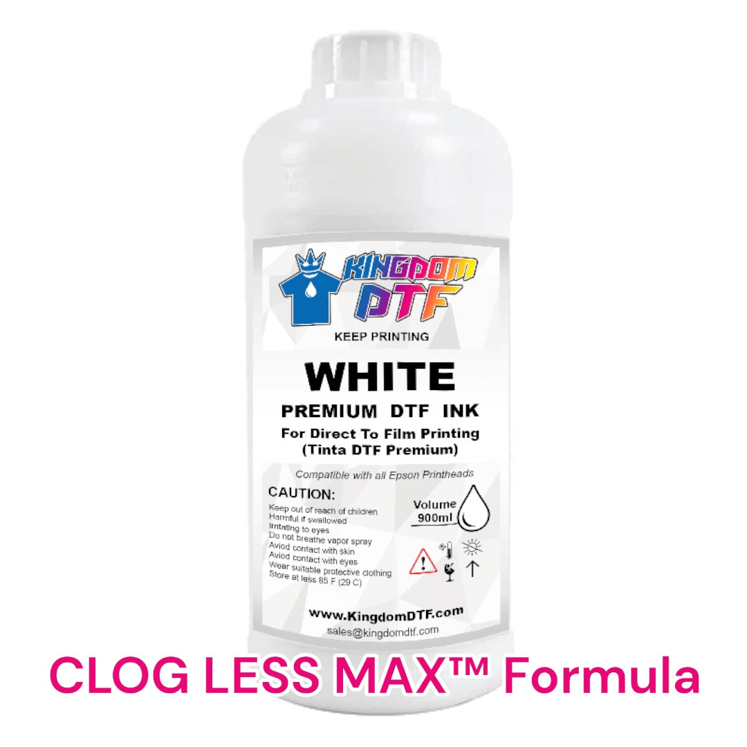 DTF White Ink CLOG LESS MAX™ - Best Direct To Film Ink (DTF ink) for Desktop & Wide Format DTF Printers