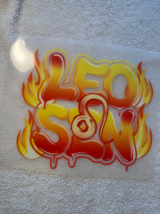 Colorful 'LEO SON' design with flames