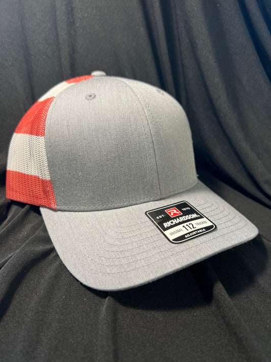 Grey w/ Flag Trucker Hat