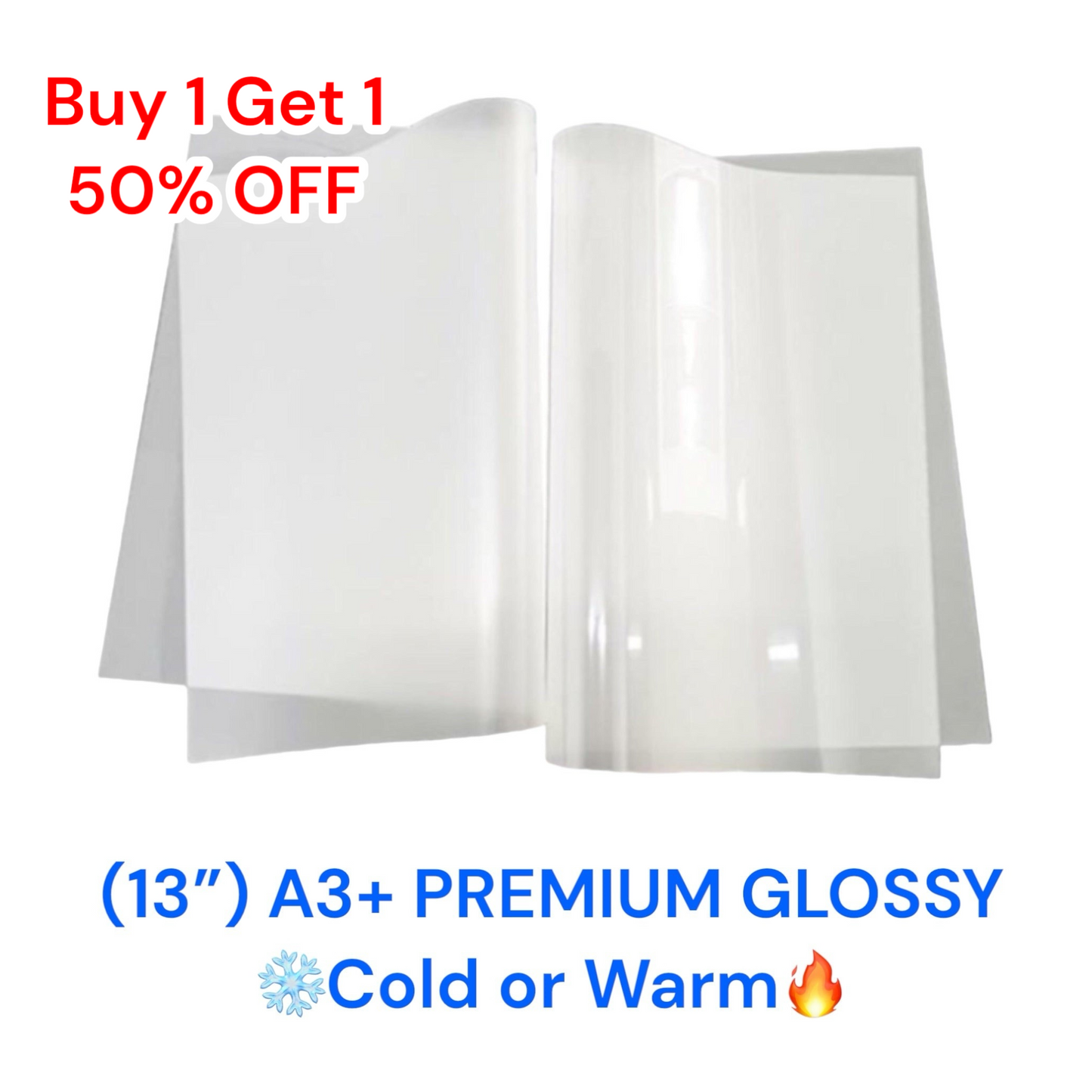 DTF Transfer Film A3+ Sheets 13" x 19" (100 Pack) - GLOSSY Cold/Warm Peel