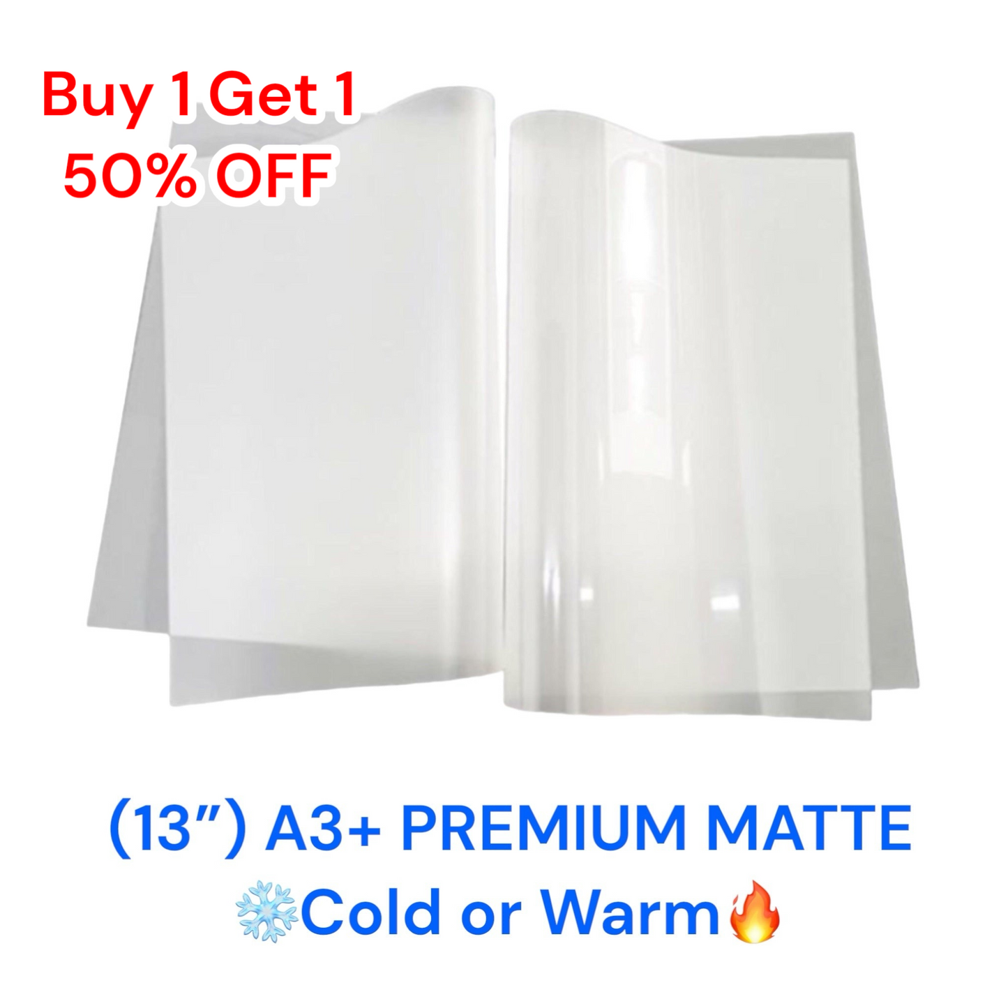 DTF Transfer Film A3+ Sheets 13" x 19" (100 Pack) - MATTE Cold/Warm Peel